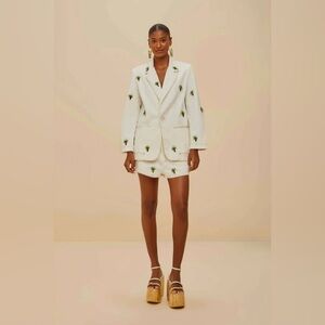 FARM RIO Off-white Embroidered Coconut Tree Shorts